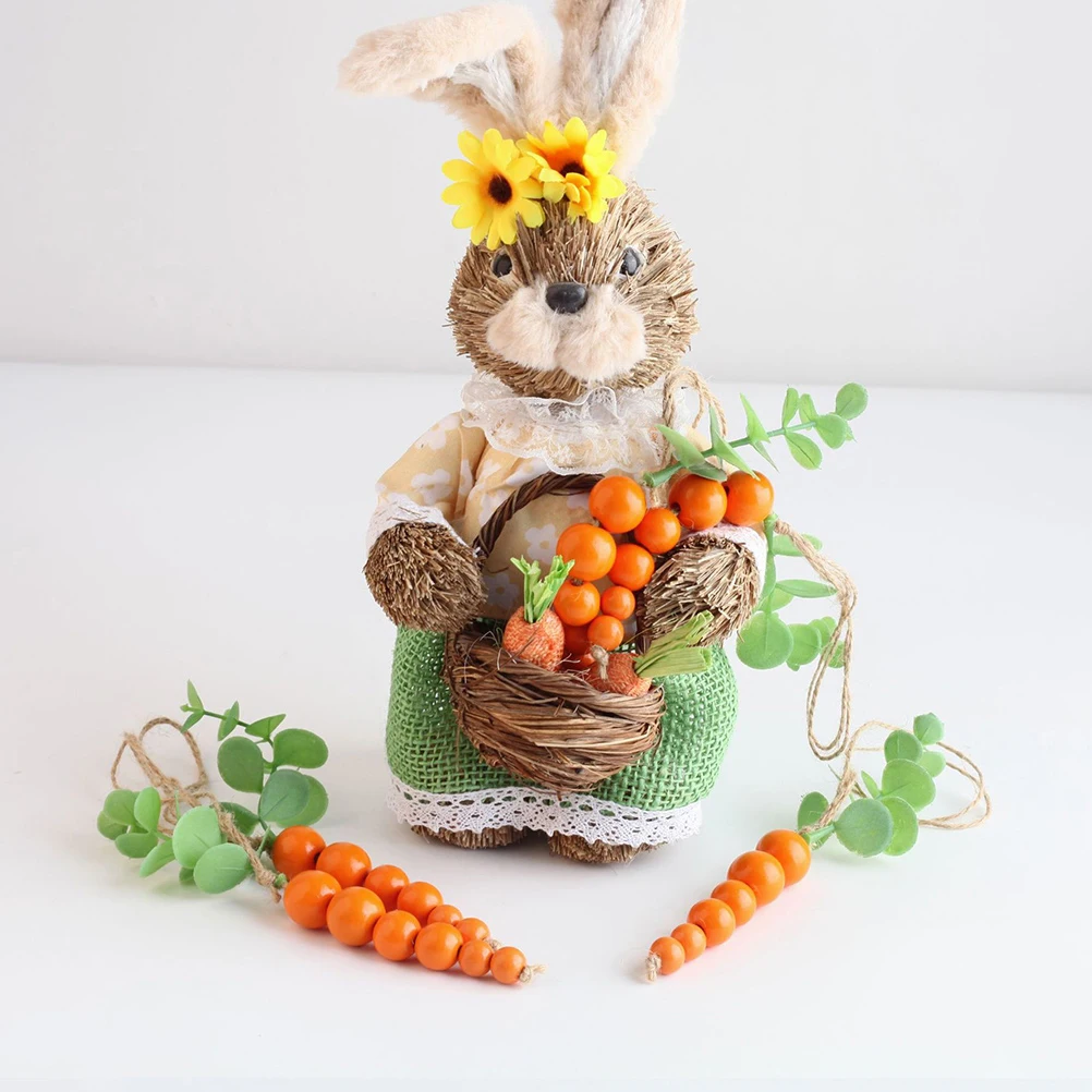 

10pcs Easter Carrot Hanging Ornaments Wooden Bead Garlands Farmhouse Home Decor Wall Beaded Crafts For Kitchen Door Tiered Tray