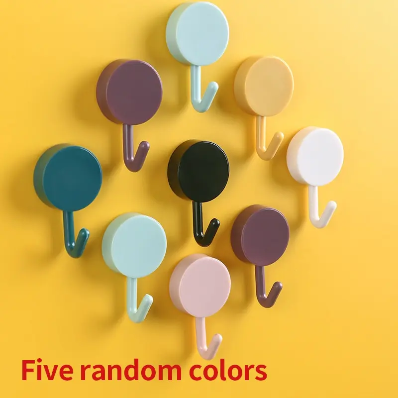 Hook Strong Adhesive Sticking Wall Kitchen Cute Hook Seamless No Punch Sticky Hook Five Pack Random Color