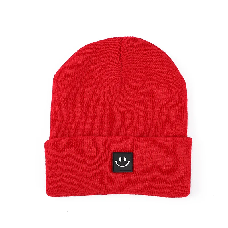 Smile Face Knitted Hats for Women Men New Fashion Solid Candy Color Warm Beanies Hat Unisex Winter Outdoor Ski Hip Hop Caps