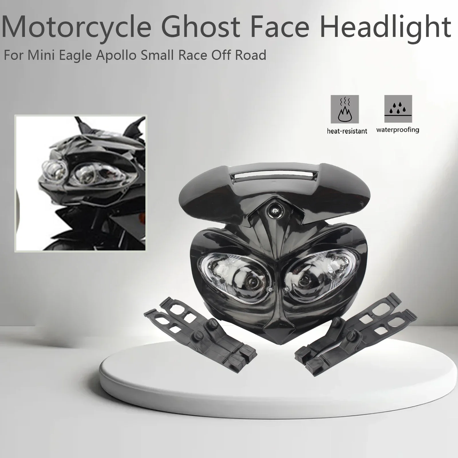 Motorcycle Ghost Face Headlight For Mini Eagle Apollo Small Race Off Road Four Eye Light Cat Eye Light Ghost Face Fairing