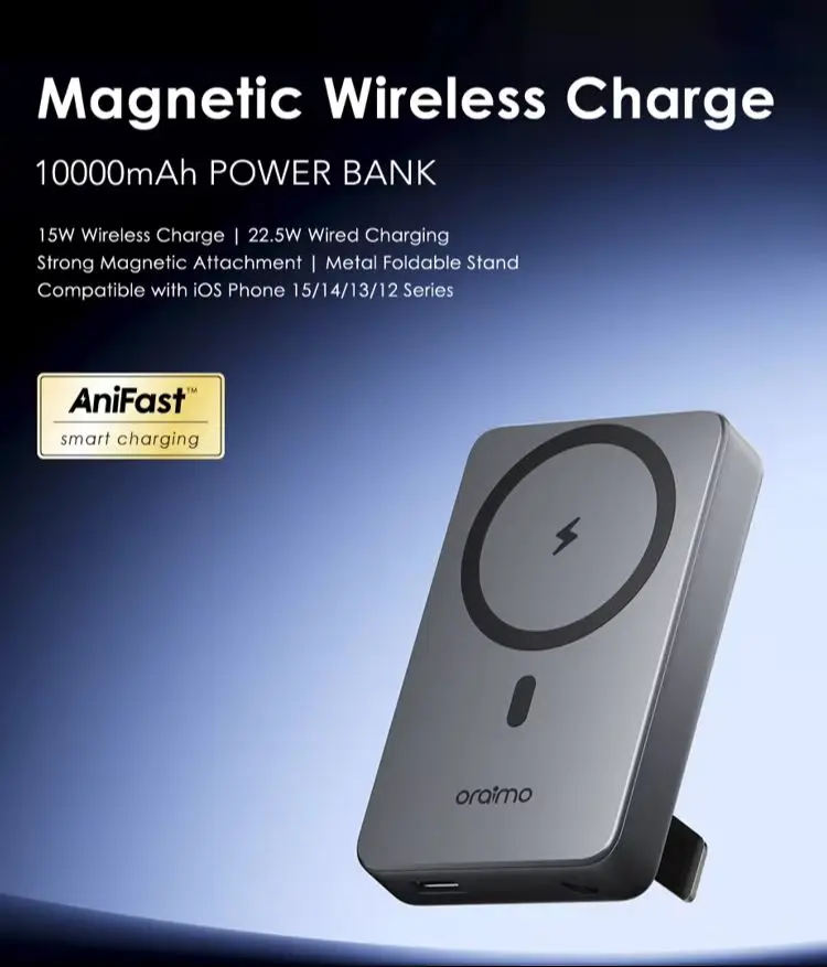 oraimo MagPower 15W Magnetic Wireless Power Bank Portable Charger for iPhone 17 16 15 Series MagSafe Compatible Fast Charging