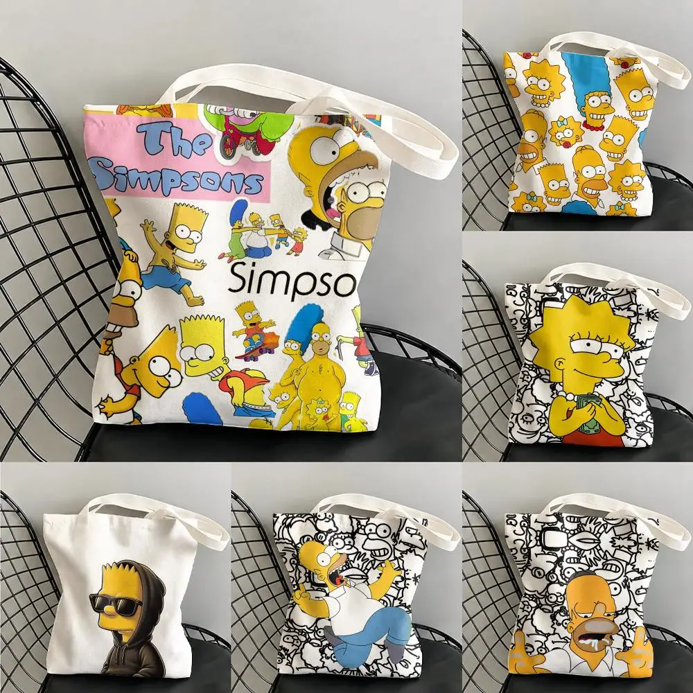 Funny S-SimpsonS Storage Bags Canvas Double-Sided Print Beach Bag Durable Lightweight Shoulder Travel Bag Gift Eco