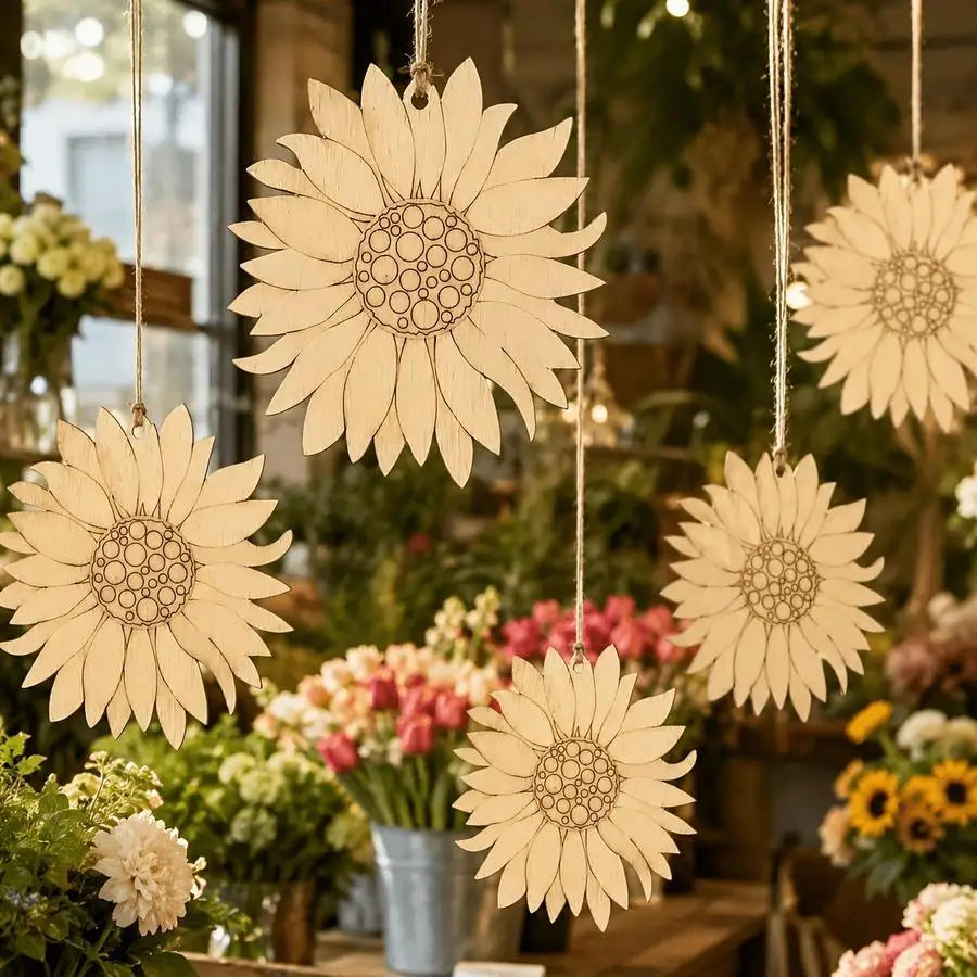 1/5/10/20/50/100pcs Set of 26 wooden sunflowers, decorative painting, handcrafted graffiti, door decoration, seat decoration for