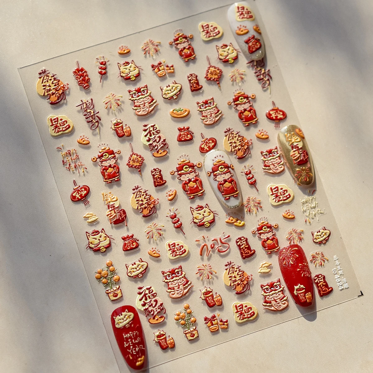 2025 God of Wealth Goldfish Koi Fish Lucky Cat Yuanbao Red Element Adhesive Nail Art Stickers Festival Atmosphere Manicure Decal