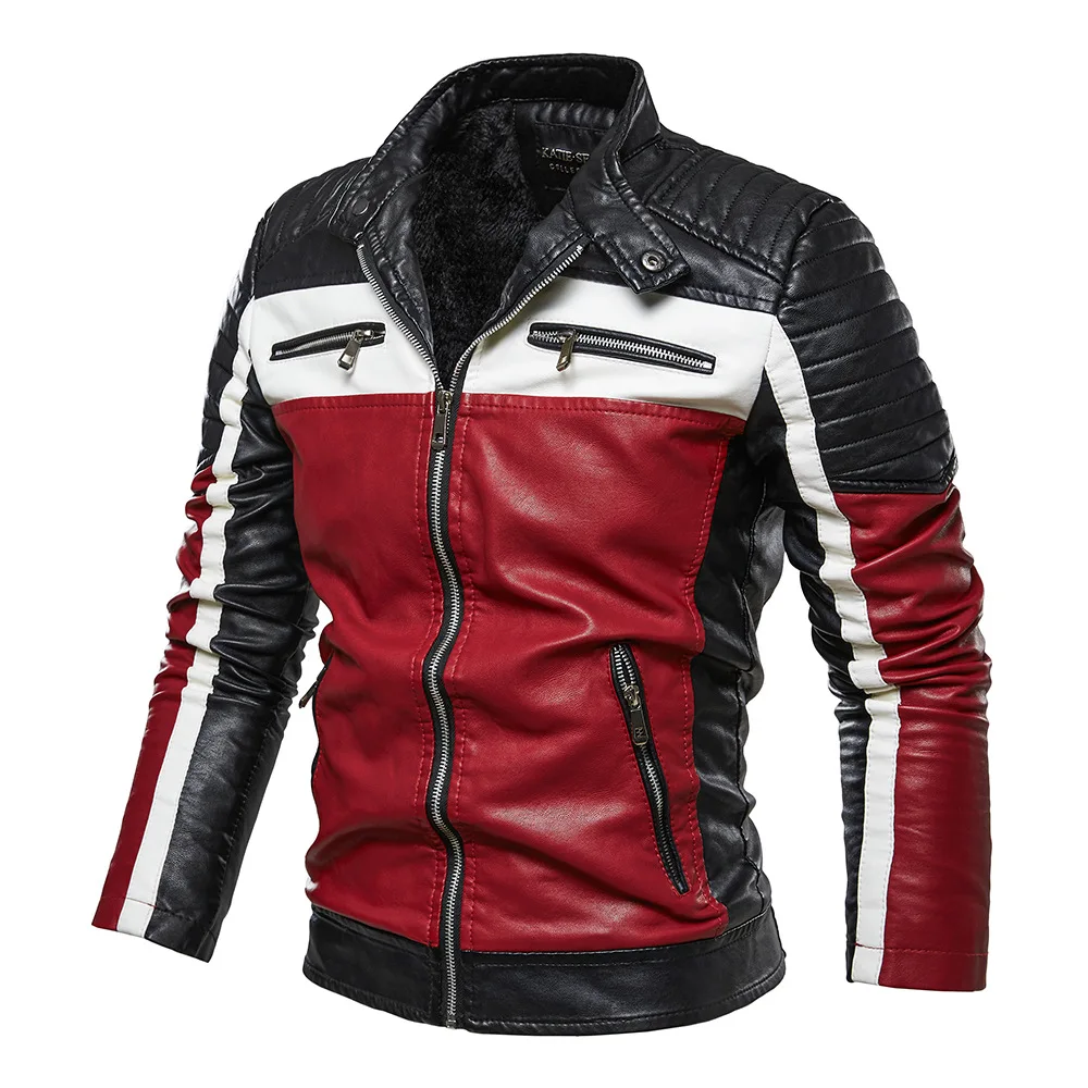 

Men's Motorcycle PU Leather Jacket, Biker Racing Jacket Windproof Warm Winter Coat