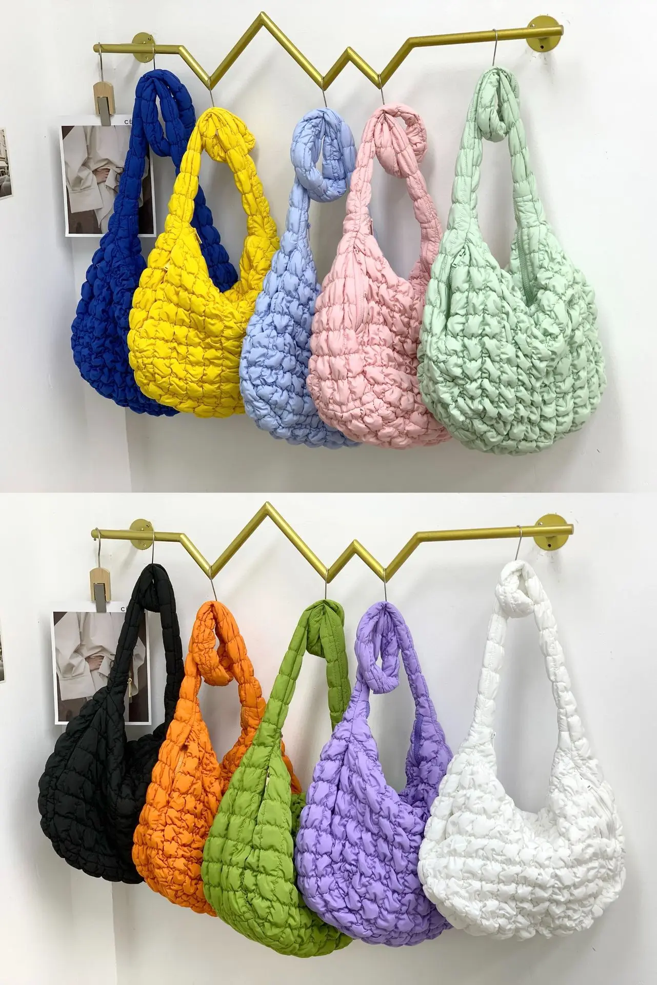 Bolso de mano grande acolchado de nailon para mujer, bolsa de hombro grande, informal, de calidad, de algodón, 2023