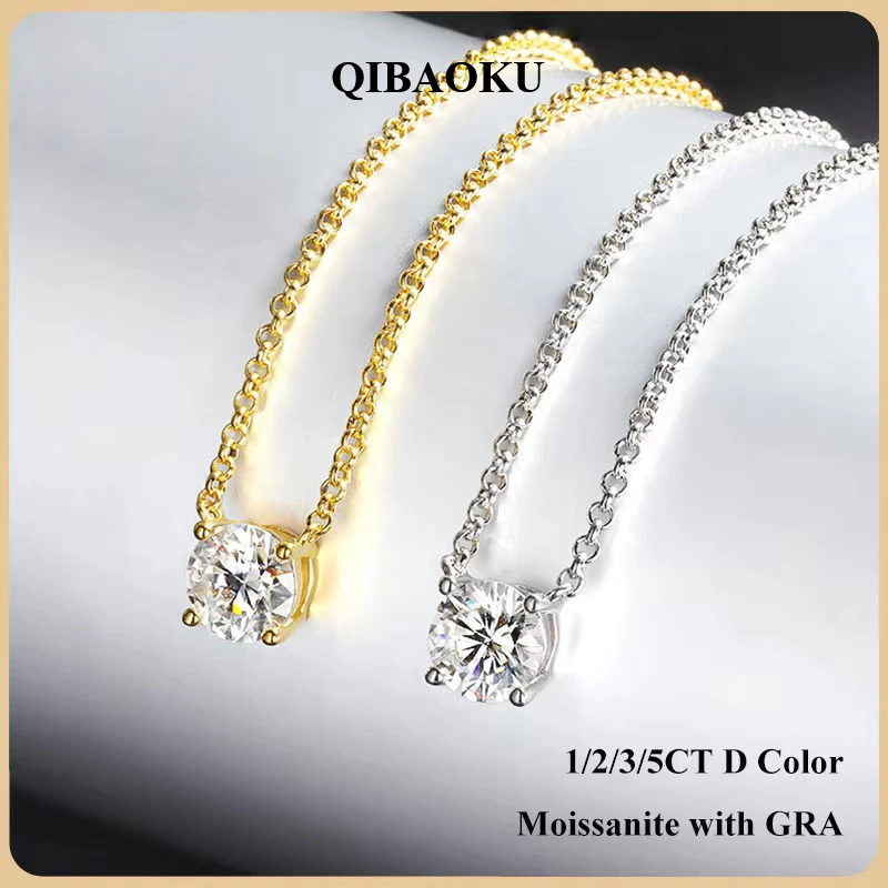 QIBAOKU S925 Sterling Silver 1 Ct D VVS1 Diamonds GRA Moissanite Pendant Necklace for Women Wed Engagement Gifts 2026