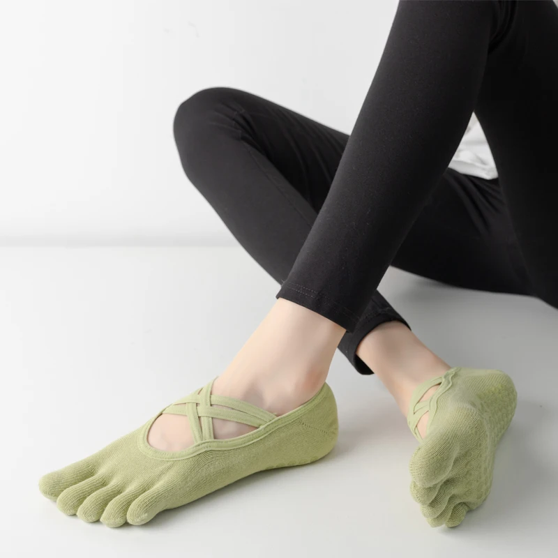 Neue Frauen Anti Slip Pilates Socken Fünf Kappe Silikon Non-Slip Yoga Socke Verband Ballett Tanz Damen Fitness Sport baumwolle Socke – Detail 3