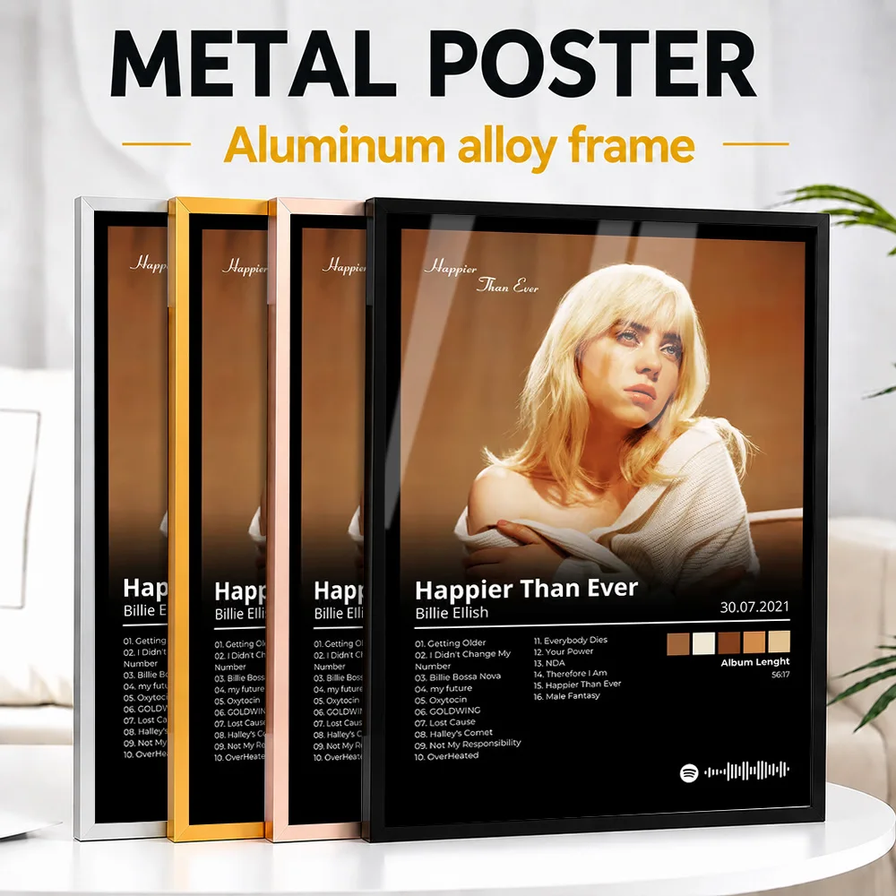 Billie Eilish Happier Than Ever Album Metal Poster With Aluminum Alloy Frame Personalized Photographic Wall Art For Record Room