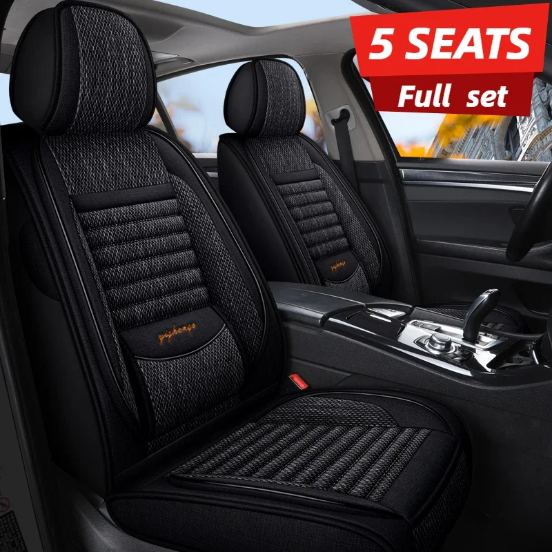 5-Seat Universal Car Seat Covers, Fixed Lumbar Support 3D Full Wrap Linen, All-Season Durable Easy-Care, Enhances Comfort
