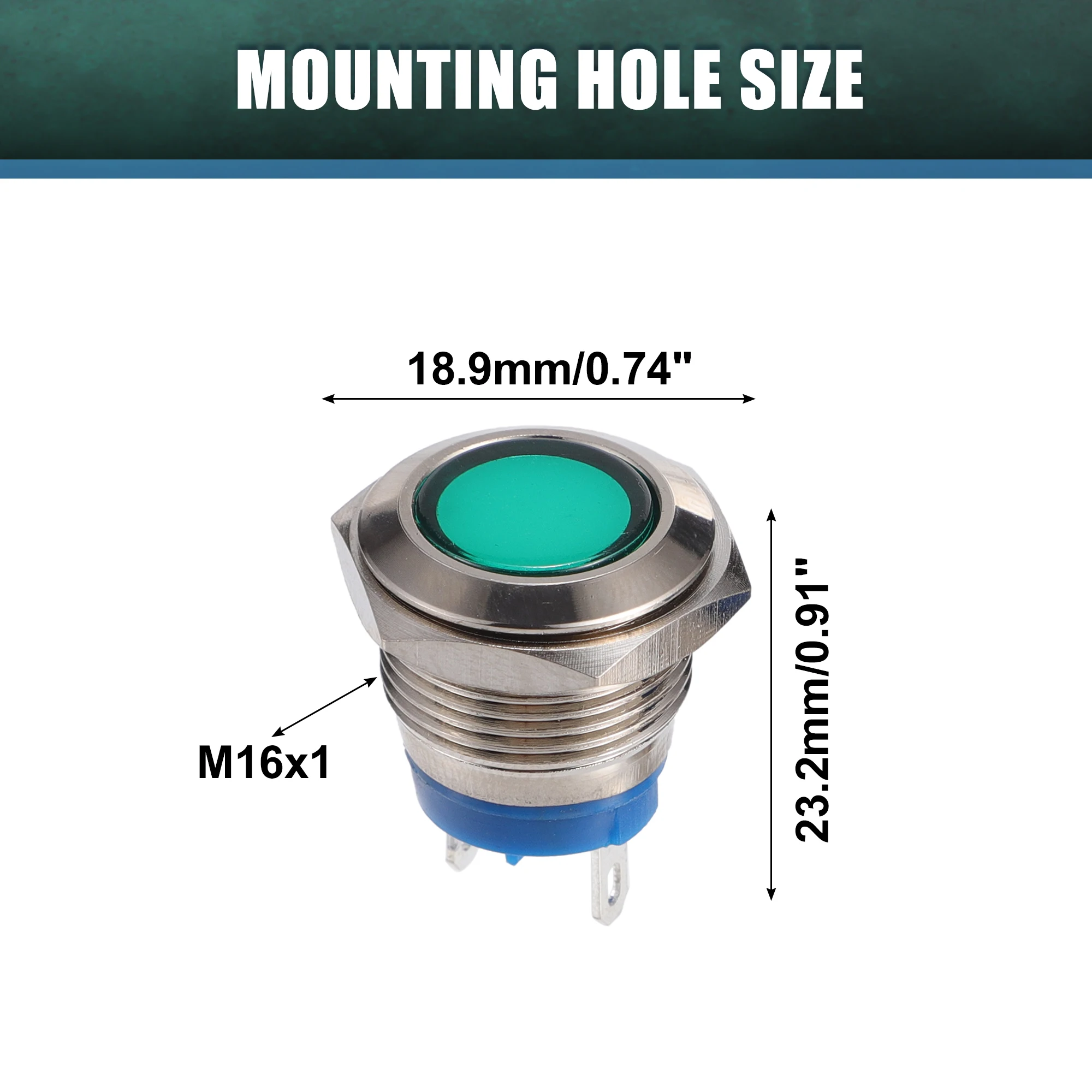 UXCELL 5 قطع 16 ملم LED مقاوم للماء مؤشر الطيار إشارة تحذير ضوء داخلي أخضر