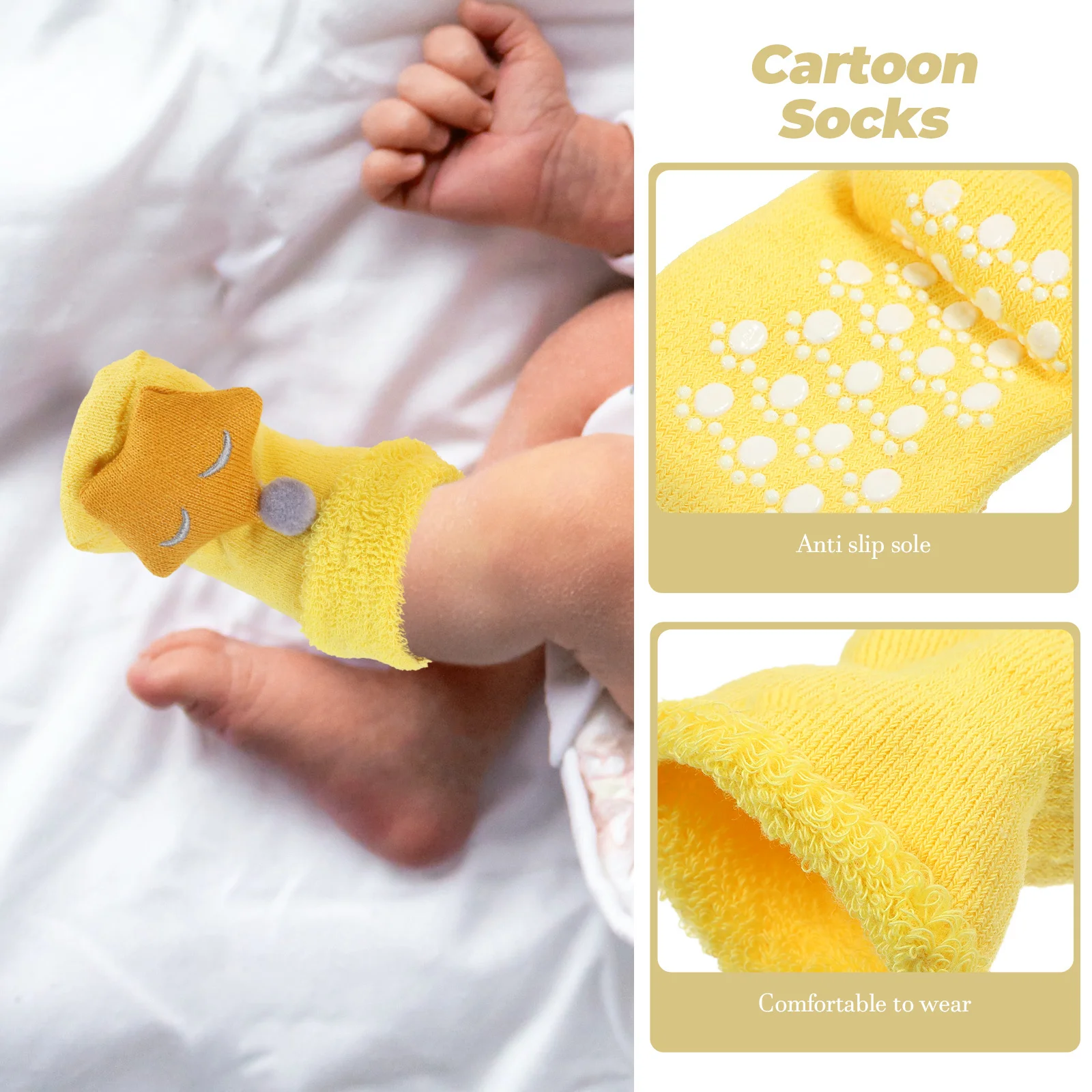 

3Pairs Infant Floor Socks Fashion Cartoon Design Non-Slip Grip for Babies Comfortable Cotton Kids Socks Playtime Home Use