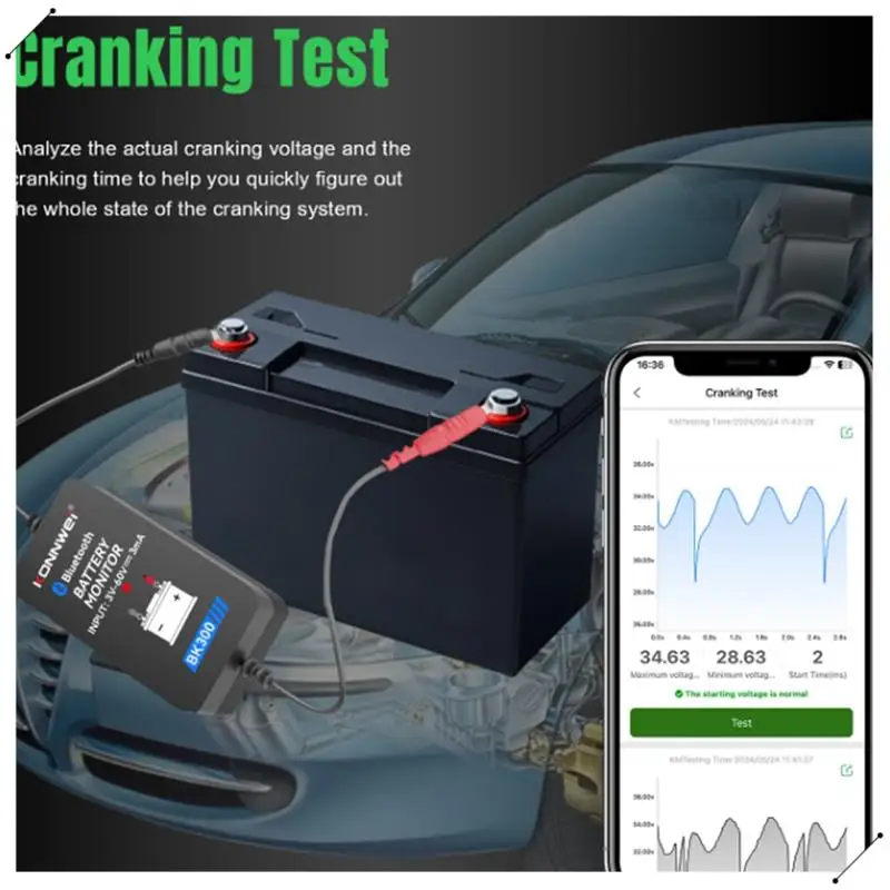 Konnwei BK300 For Car RV Motorcycle Compatible Bluetooth Battery Monitor 6V 12V 24V Tester Fault Detector