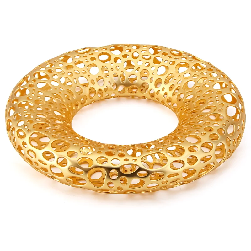 

IVOG Pure Yellow Gold Color Bangle For Women Copper Hollow Out Round Bracelet Fashion Jewelry Party Gift Official-Website