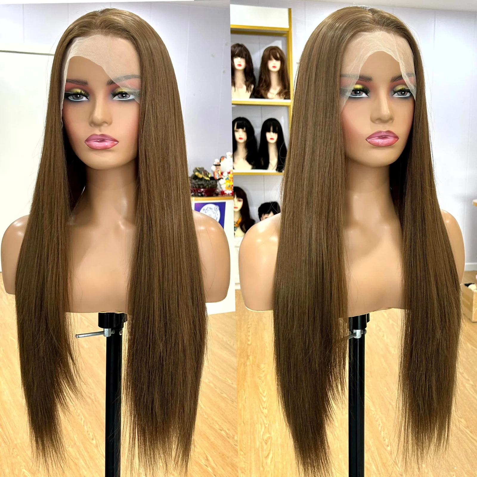Teal Brown Long Silky Straight Synthetic Lace Front Wig Free Part 13X4 Lace Frontal Natural Wigs for Women Daily Party Cosplay