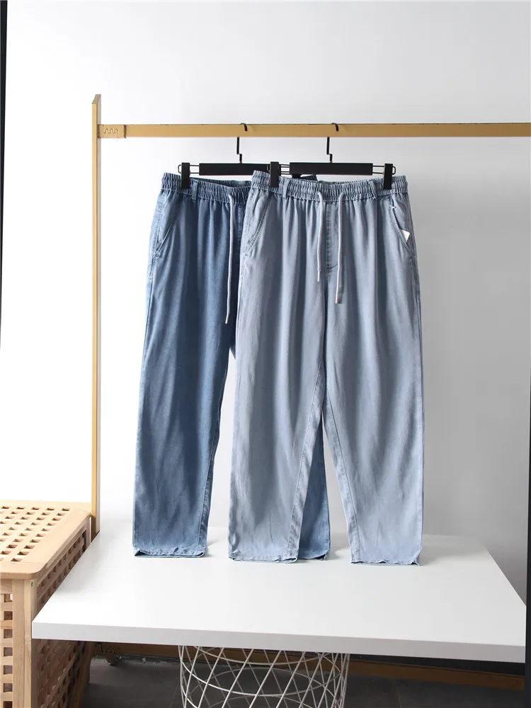 

Cool Sensation Tech Silk Ice Oxygen Bar Мужские повседневные летние джинсовые джинсы Дышащие гладкие легкие классические прямые брюки