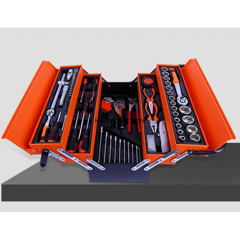 

85 piece iron box toolbox set, wrench socket tool set, multifunctional handheld hardware tool set