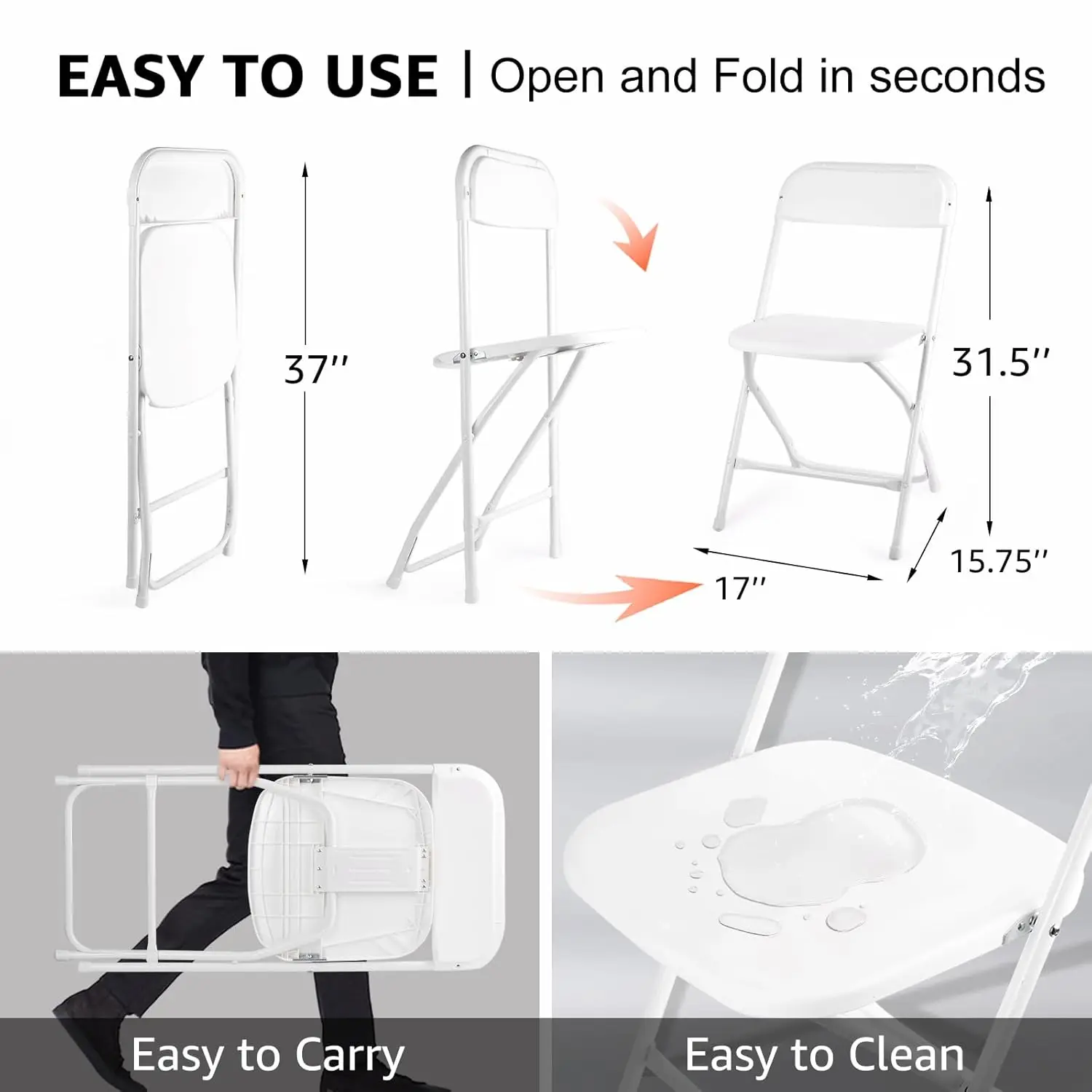 10 Pack White Folding Chairs, Portable Stackable Commercial Foldable Chair, Indoor Outdoor Plastic Folding Chair, Customized image 2