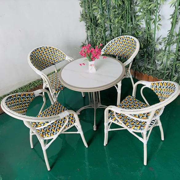 retro cafe rattan table and chair combination four-piece courtyard outdoor balcony rattan chair