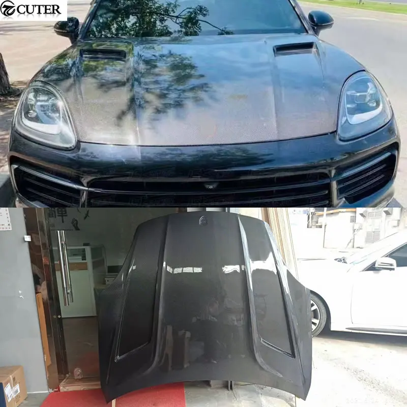 9Y0 9YA Carbon Fiber Frp Front Engine Hoods Auto Car Bonnet Cover for Porsche Cayenne Car Styling 2020 