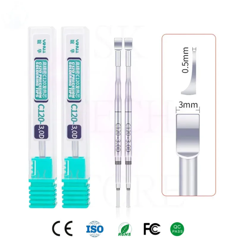 YIHUA 2pcs C120 Soldering Iron Tips and Heating Core Precision Tool Compatible with YIHUA 982D-I Series Soldering Station Handle