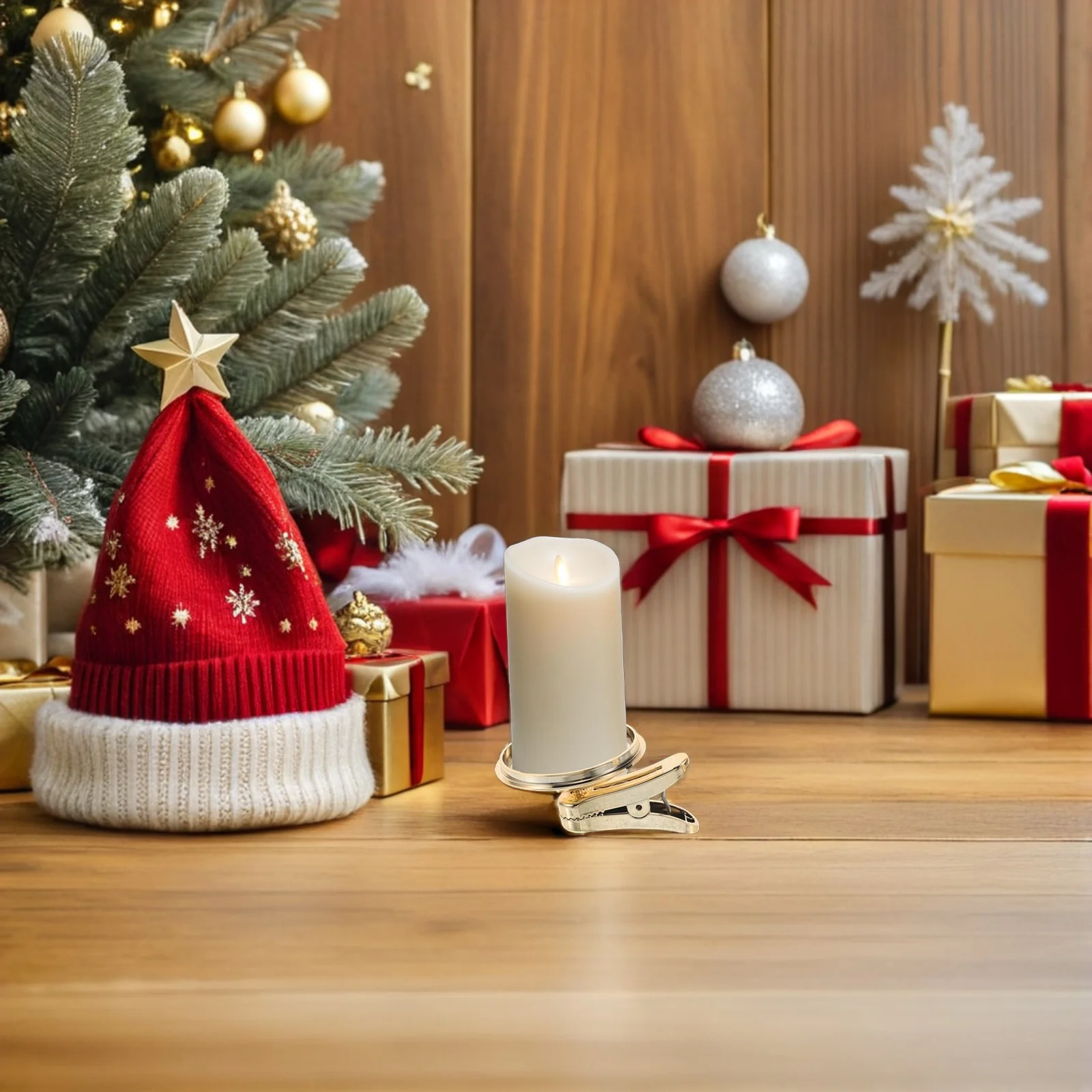 2 قطعة مشبك شمعدان عيد الميلاد على حامل لتزيين طاولة شجرة عيد الميلاد وحفلات أعياد الميلاد وعشاء على ضوء الشموع