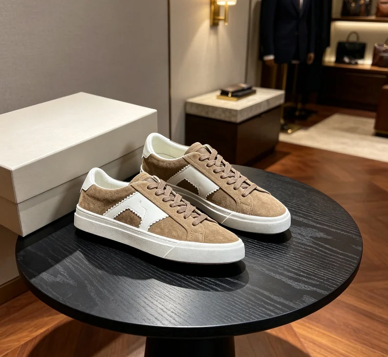 New Mens Low Top Calfskin Sneakers Spliced Casual Comfort Trendy Board Shoes