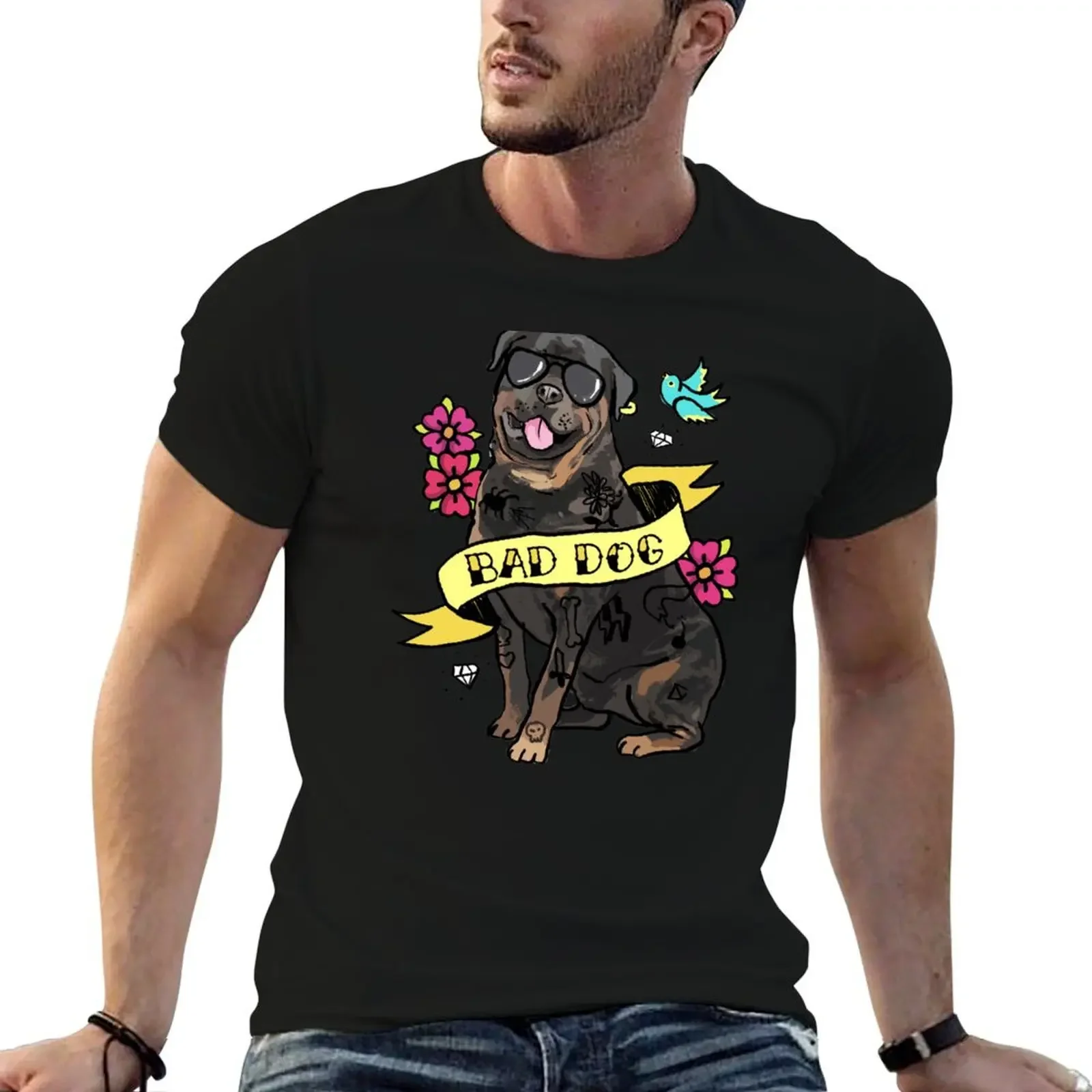 

Bad Dog Rottweiler Tattoo T-Shirt man clothes customs design your own graphic t shirts croswit shirt man mens workout shirts