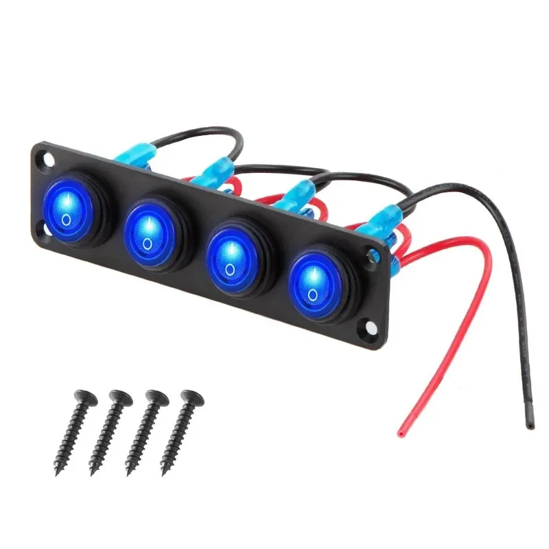 شاحن سيارة عين القطة 4-عصابة، لوحة مفاتيح بإضاءة خلفية LED لقارب السيارة RV #5