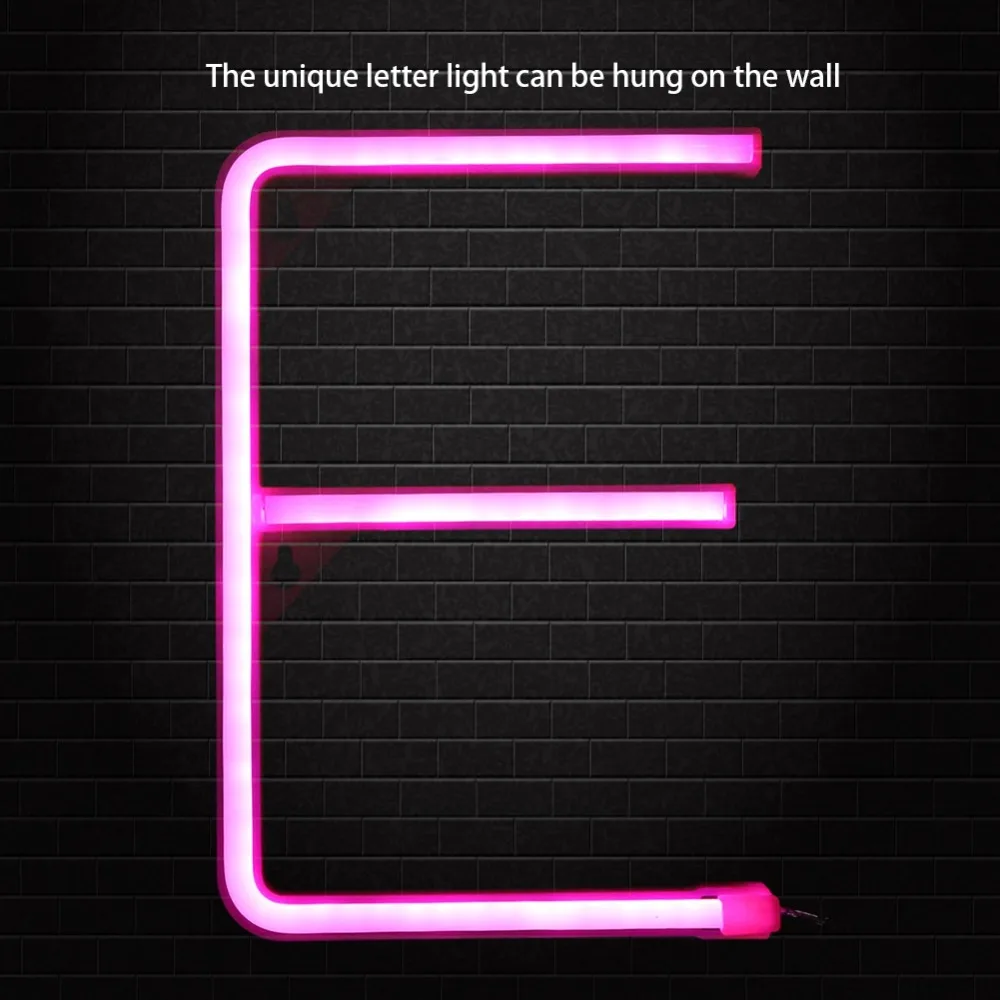 Energy Saving Letter 'E' Shape Neon Letter Light USB Battery Operated Wall Mounted Alphabet Neon Art Light LED Neon Sign Bar