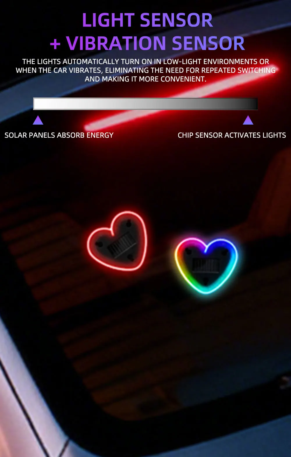 1PCS USB Solar Powered Heartshaped Symphony Colorful Led Ambient Light Bedroom Night light Front Rear Windowsheid Decoration