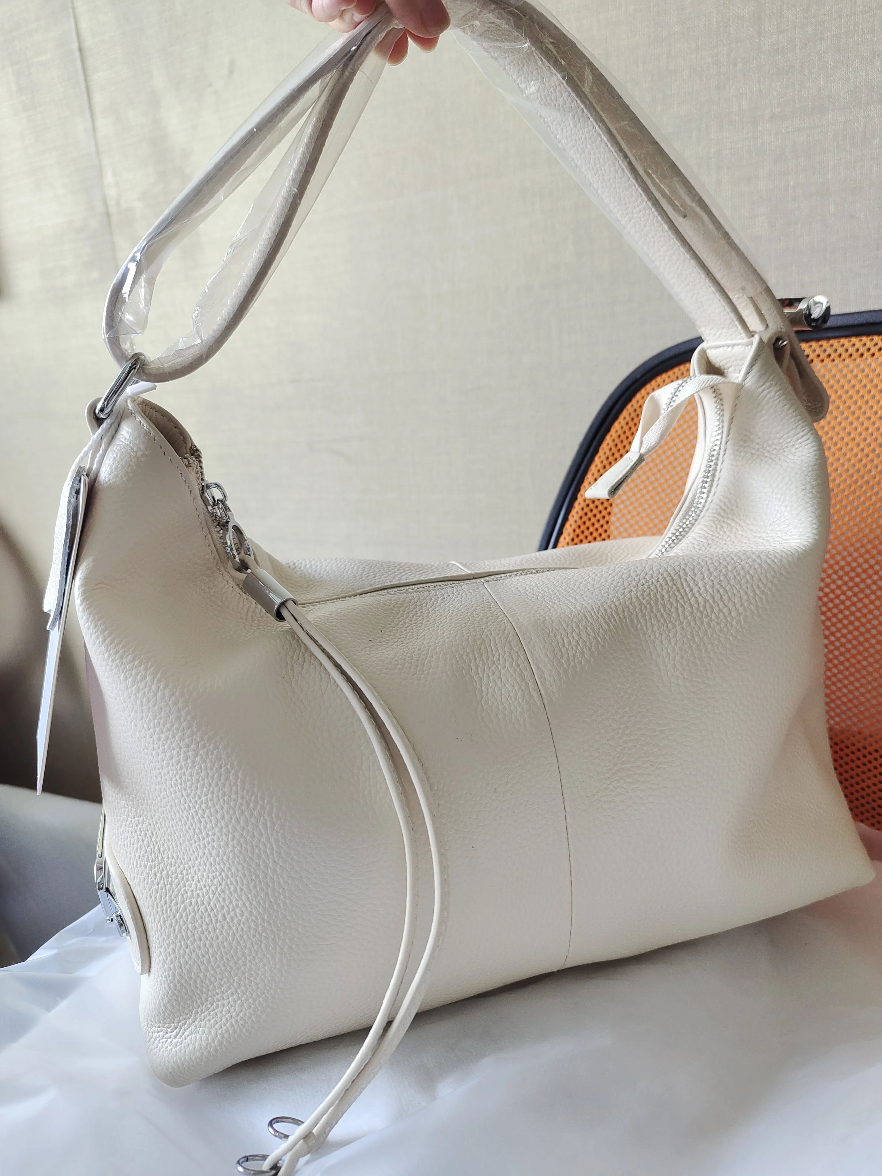 

Модная бежевая сумка Zency из натуральной кожи, женская сумка через плечо, элегантная сумка большой вместимости