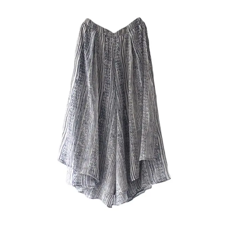 Spodnie-spódnica z lyocellu na wiosnę i lato, lekkie, z nadrukiem, dwuwarstwowe, luźne, z szerokimi nogawkami, słodkie, długie, w kształcie litery A, bawełniana spódnica.