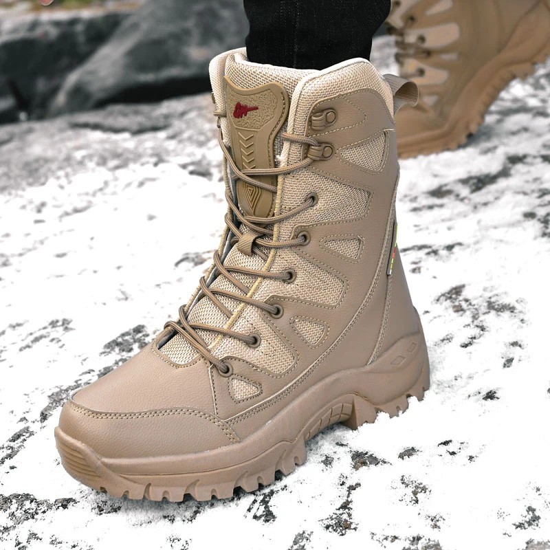 New Waterproof Men\'s Boots Outdoor Non-slip Men Hiking Boots High Top Winter Men\'s Motorcycle Boots Rubber Men Work Desert Boots