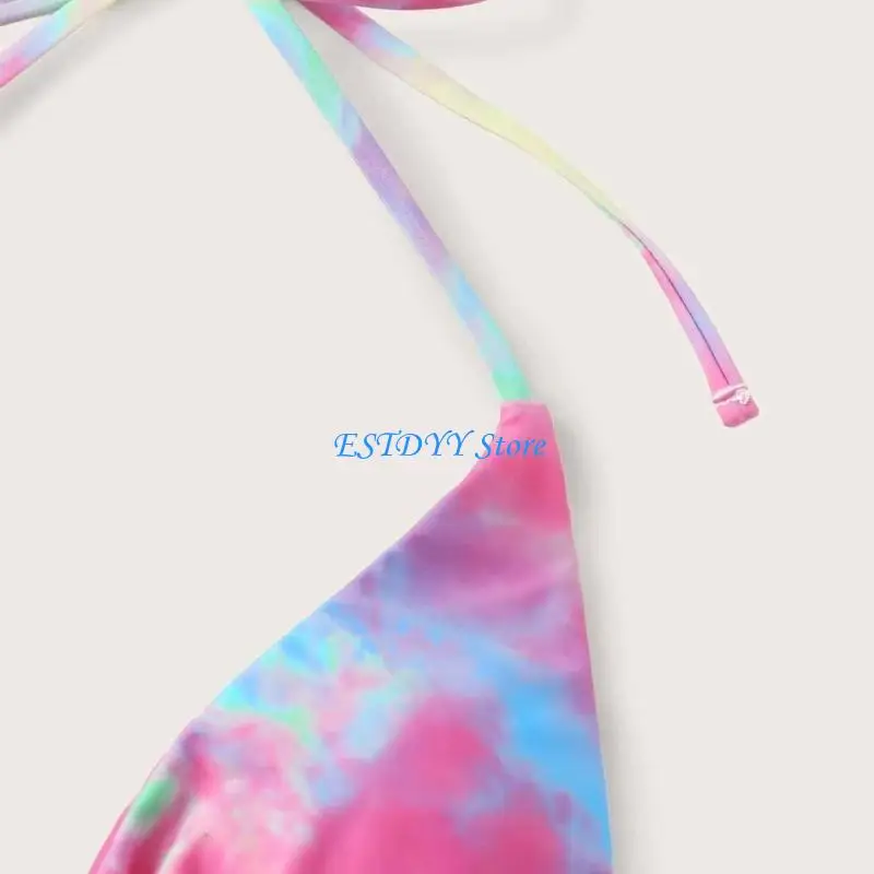 

G6DE Split Knotted Colorful Swimsuit Female Low Waist Lacing Swimsuits