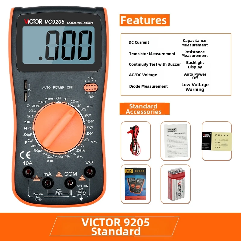 Victory Multimeter VC9205/9208 Digital Multimeter Electronic Multifunctional Voltage Meter Digital Display Universal Meter