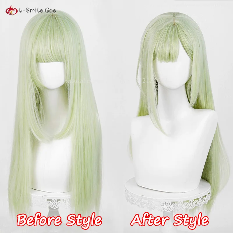 Mutsumi Wakaba Cosplay Wig Women 66cm Long Light Green Wig Mortis Cosplay Anime Cosplay Wigs Heat Resistant Synthetic Hair