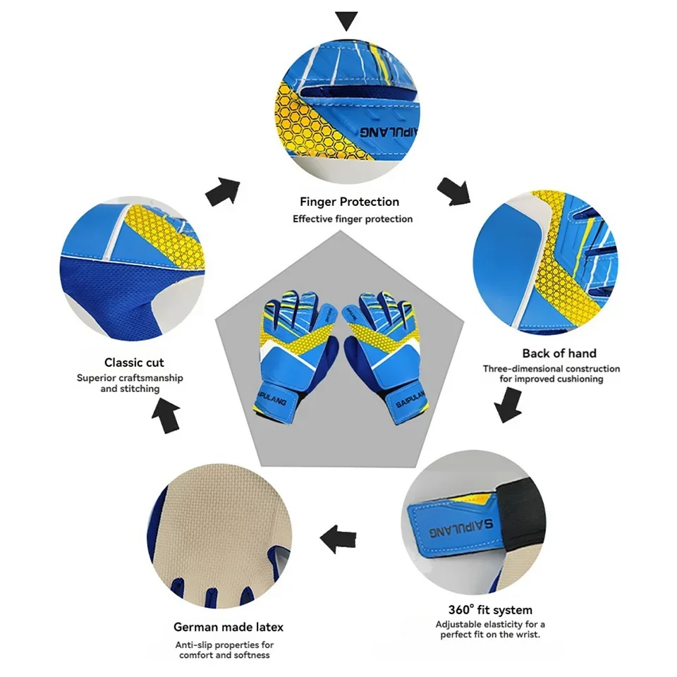 1 пара детских футбольных вратарских перчаток, толстые латексные футбольные перчатки для детей и взрослых, студентов, защита пальцев, поддержка вратаря рук