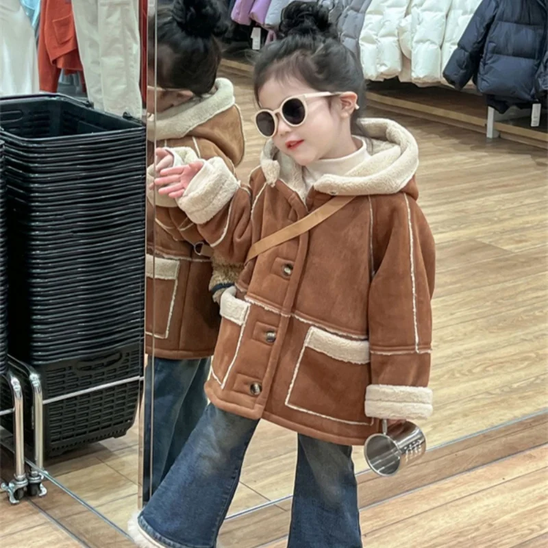 Girls Coat Overcoat Jacket Windbreak Outerwear 2025 Hooded Winter Autumn Warm Cotton Newest Velvet Children's Clothing