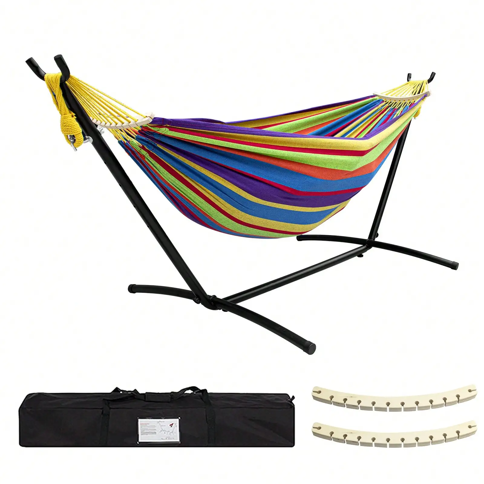 SZHLUX Double Hammock With Stand Included 450lb Capacity Steel Stand, Premium Carry Bag Included And Two Anti Roll Balance Beam