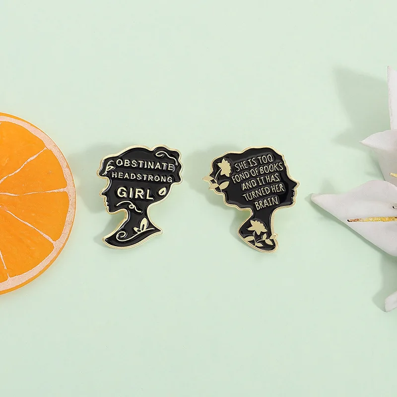 Cartoon Quotes Brooch Girl Character Avatar Fun English Alphabet Novel Celebrity Quotes Creative Personality Badge Lapel Pins