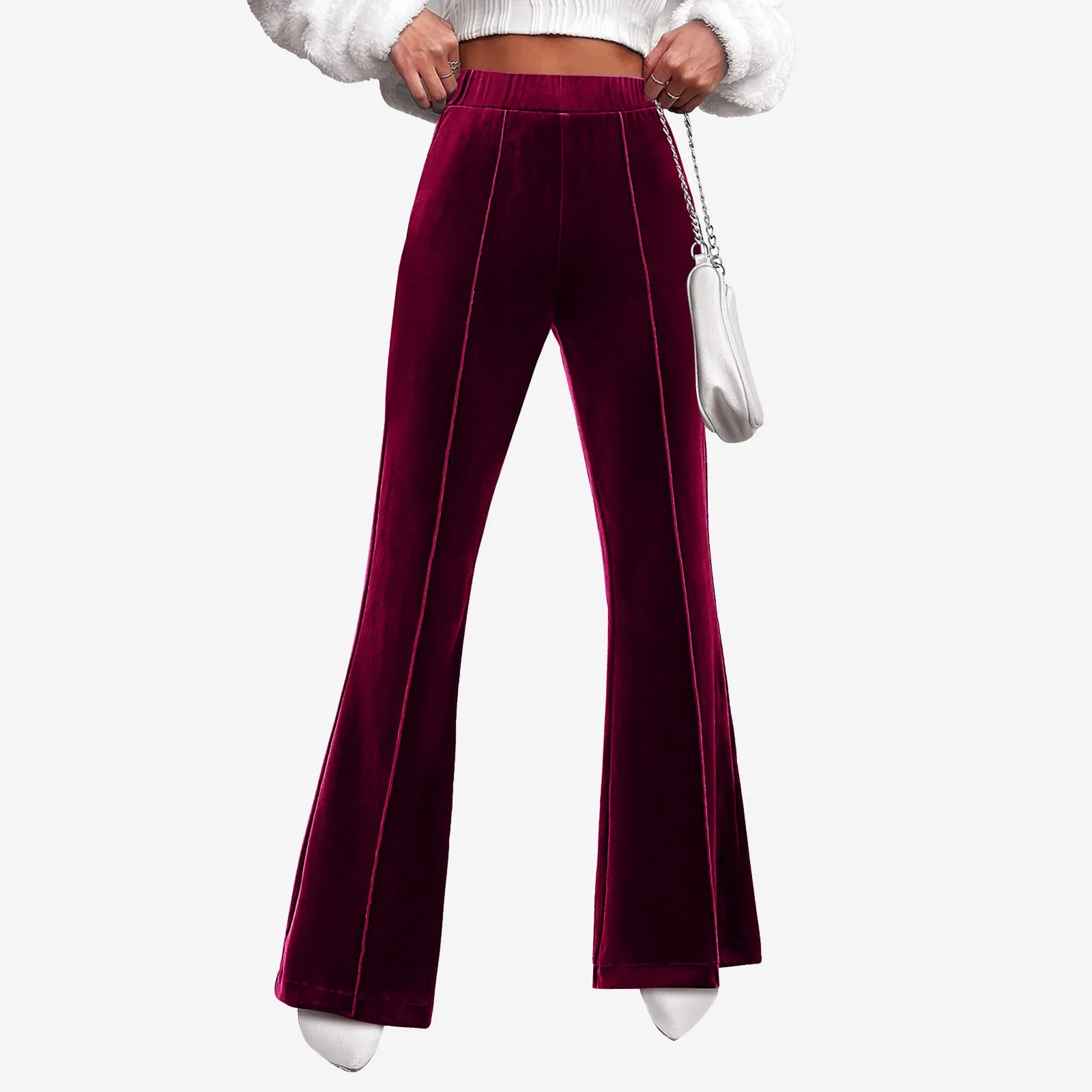 2024 Spring High Waist Velvet Pants Women Wide Leg Velour Flare Pants Female Stretch Trousers Party Club Pants For Women