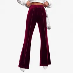 Pantalon évasé en velours taille haute pour femme, pantalon large, velours, femme, commandé, FJParty, club, printemps, 2024