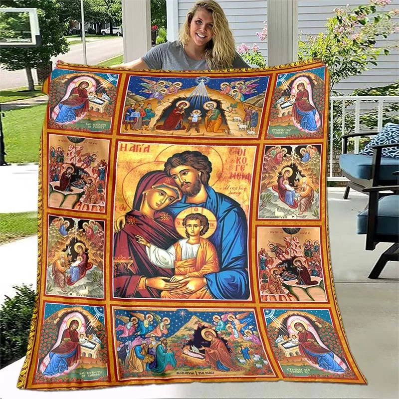 Jesus Virgin Mary Soft Throw Blanket Flannel for Living Room/Bedroom Warm Blanket Super Soft Lightweight Religious Theme Blanket