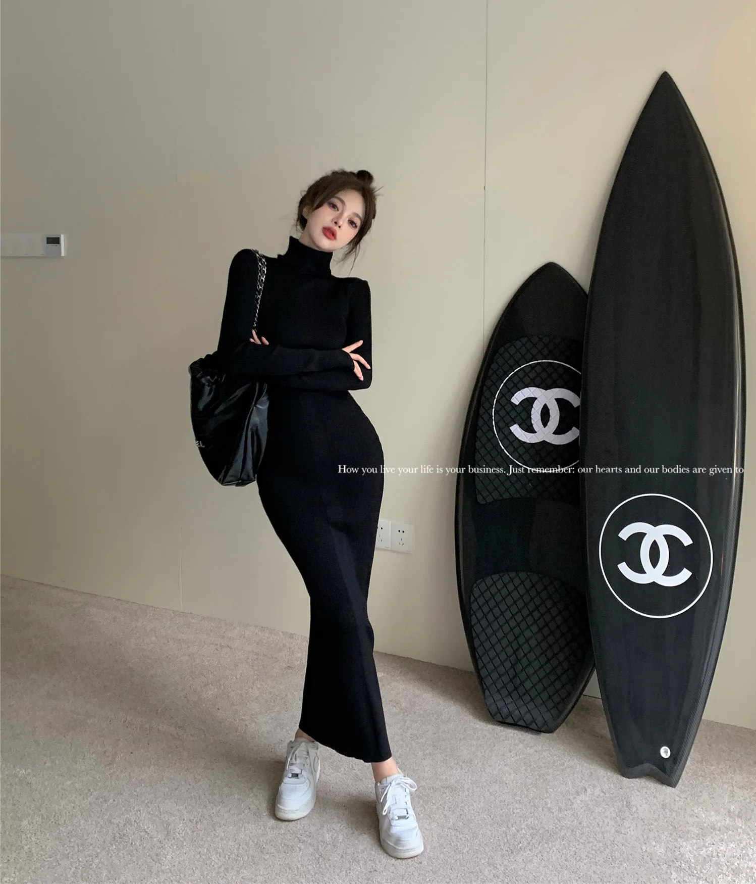 Jersey hasta la rodilla, suéteres de moda, jerséis para mujer, estampado medio abierto, Hottie Moda Illusion, giro de tres botones, moda fina