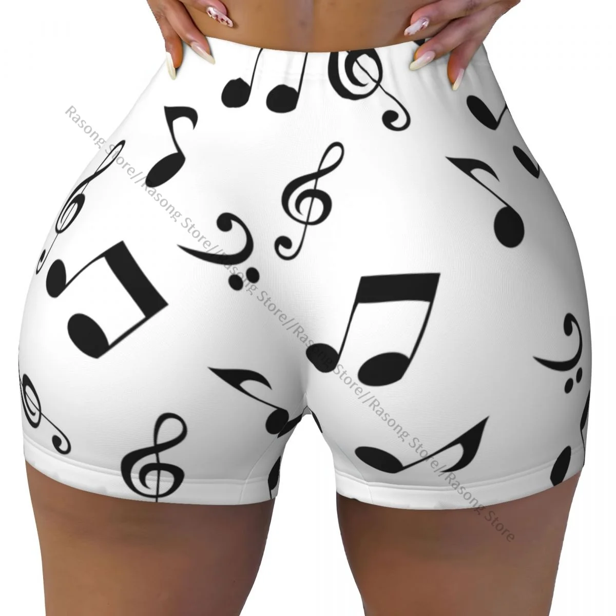 Yoga Shorts Abstract Music Notes Women Biker Tight Elastic Workout Sports Leggings Sportswear