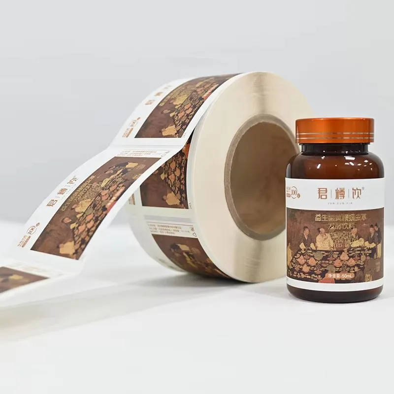 Custom Vintage White Sandgrain Paper Labels | 4-Color Printing | Gold Foil Stamping | Premium Beverage Stickers