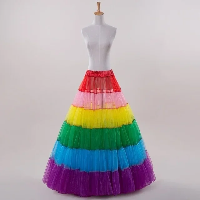 New Long Multicolor Petticoat Crinoline Underskirt Hoop Slip Wedding Dress Ball Gown 2019