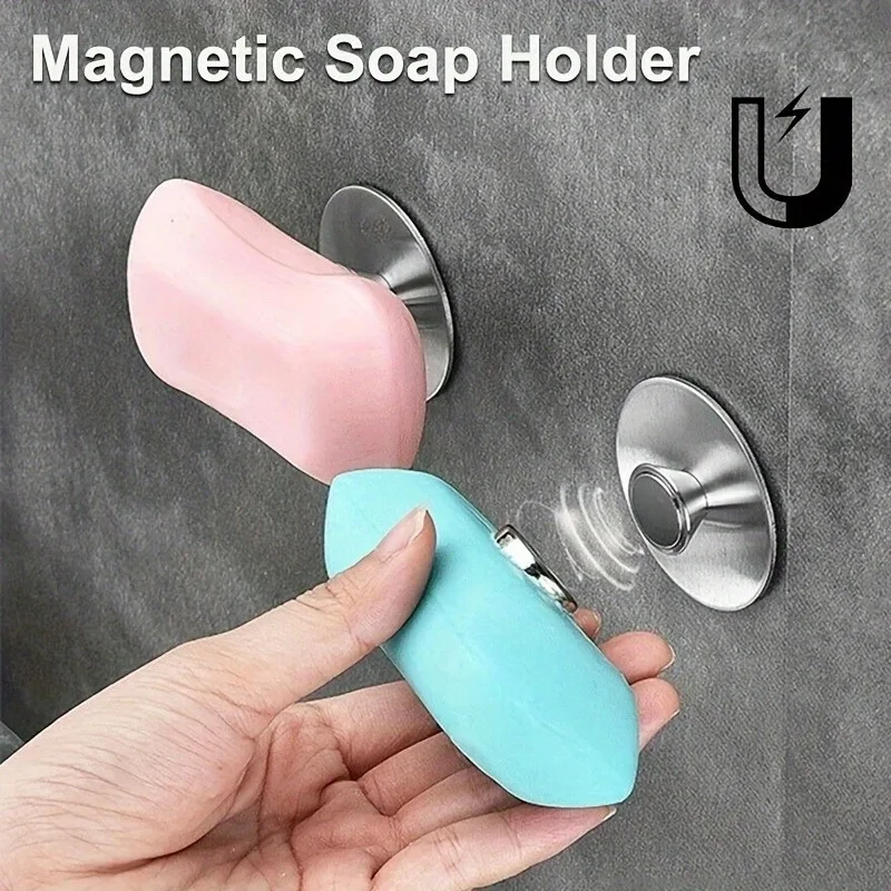 Multi-functional 1PC Portable Magnetic Soap Holder Space-saving Stainless Steel Dispenser for Kitchen and Bathroom Wall Mounting