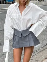 New Women Sexy Folded Pleated Mini Skirt Y2K Cute Retro Harajuku Gray Street Fashion Popular Versatile Splicing High Waist Skirt